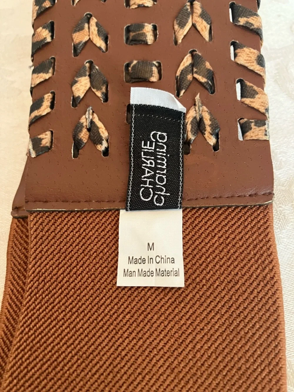 Charming Charlie Tan Wide Braided Faux Leather Dual Buckle Belt Leopard Straps - Picture 4 of 4